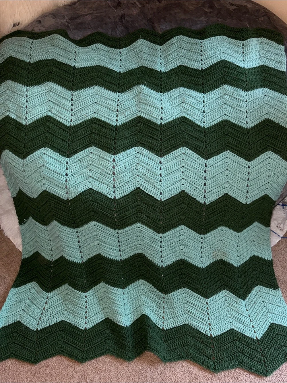 Hand Crafted Chevron Throw Blanket in Mint and Forest Green